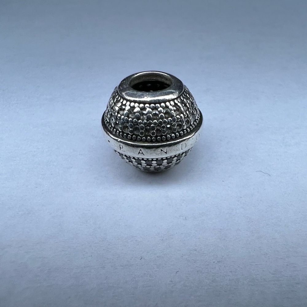 Authentic Pandora Sterling Silver Pavé & Logo Charm